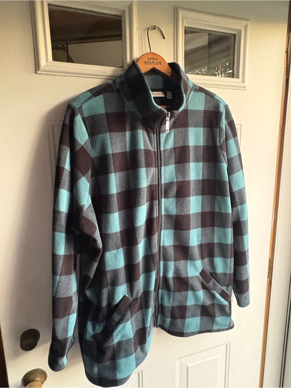 D&Co Denim & Co Plaid Full Zip Jacket Light Blue & Black Size 2X Pockets - Picture 3 of 11
